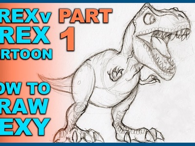 Trex vs Indominus Rex Cartoon Tutarial pt 1 - How to Draw Rexy