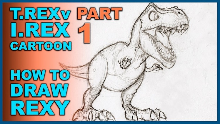 Trex vs Indominus Rex Cartoon Tutarial pt 1 - How to Draw Rexy