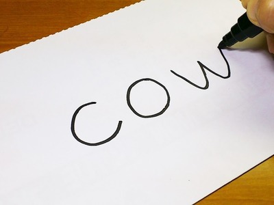 Very Easy ! How to turn words COW into a Cartoon - art on paper for kids