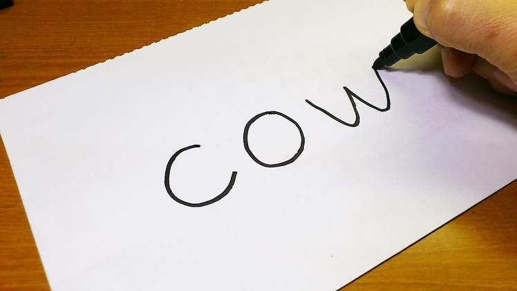 Very Easy ! How to turn words COW into a Cartoon - art on paper for kids