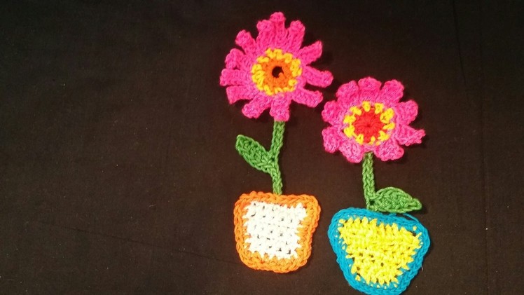Crochet  flower with pot (applique )-B