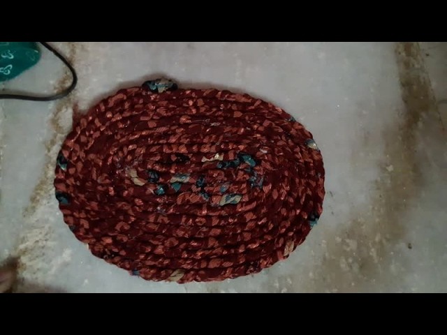 Doormat making at Home. Crochet Circular Mat with Waste Saree
