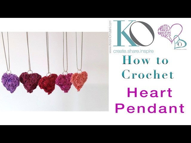 How to Crochet Heart Pendant LEFT HANDED Instructions quick easy jewelry gift valentine's day