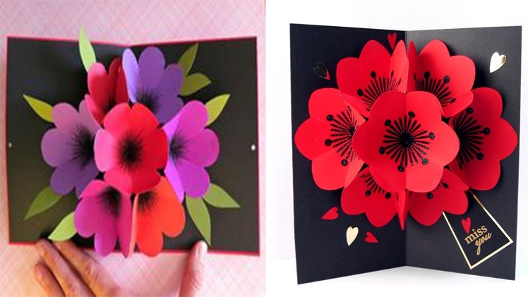 How to Make A Bouquet Flower Pop-up Card | DIY 3D flower POP UP | valentines Day 2017