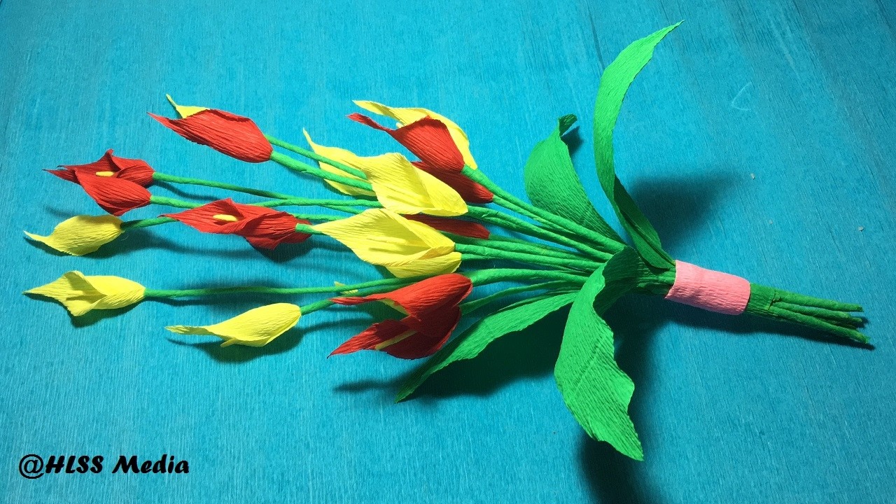 How To Make An Origami Bouquet Of Calla Lily Flower By Crepe Paper Easy Paper Craft Tutorial