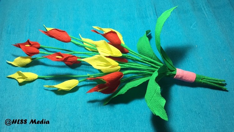How To Make an origami bouquet of Calla Lily Flower by Crepe Paper easy. paper Craft Tutorial