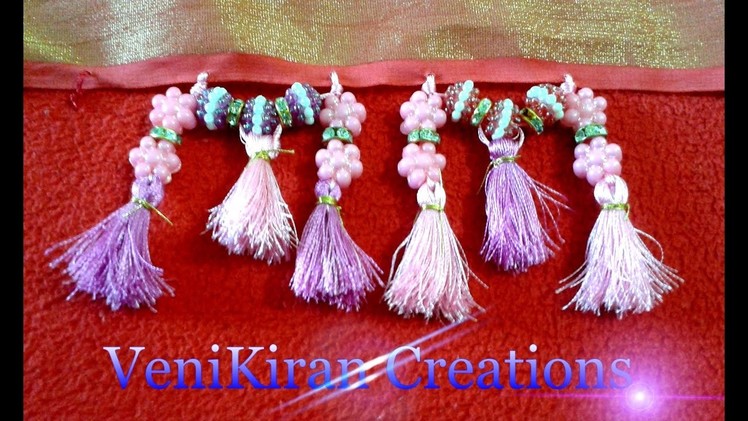 How to make Saree Kuchu.Tassels Design using Silk Thread with Beads - Design 7