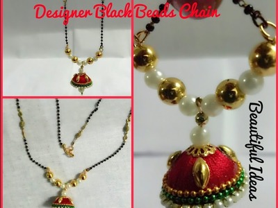How to Make Silk Thread Designer Black Beads Chain. Mangalsuthram  at Home