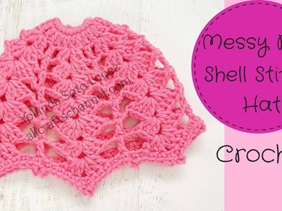 Messy Bun Crochet hat  (Shell stitch)