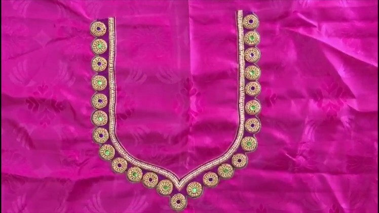 Simple beads Kundan zari thread work blouse design - maggam works