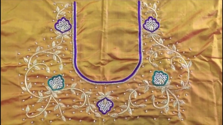 Simple Zardosi beads zarkan zari thread work blouse design - maggam works