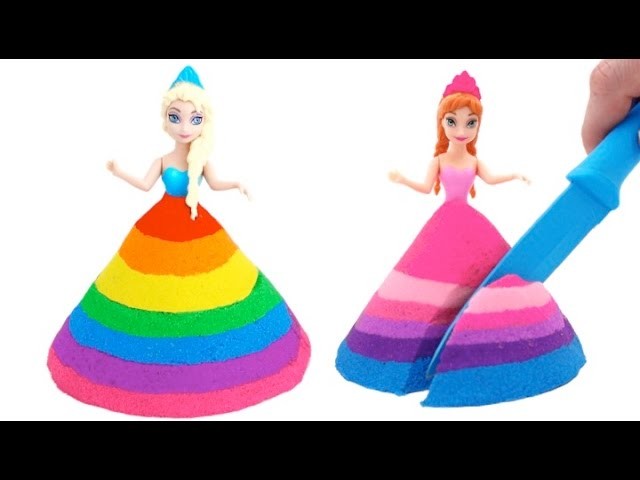 DIY How to Make Colors Kinetic Sand Disney Frozen Elsa Princess Dresses * RainbowLearning