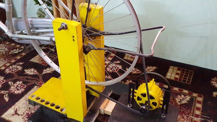 Free energy generator homemade 220v attached to bicycle.DIY free electricity generator