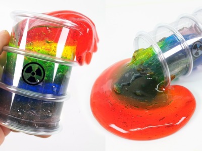 How To Make Polluted Radioactive Slime | Rainbow Clear Slime! Drum Slime Toys | MonsterKids