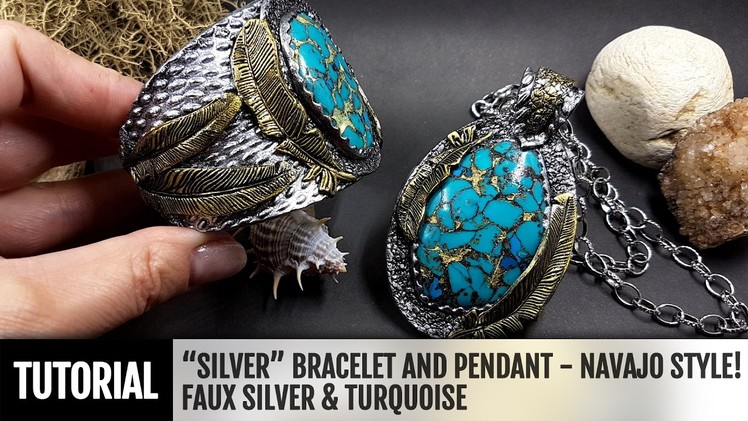 DIY How to make “Silver” Bracelet and Pendant in Navajo style! Faux Silver&Turquoise.