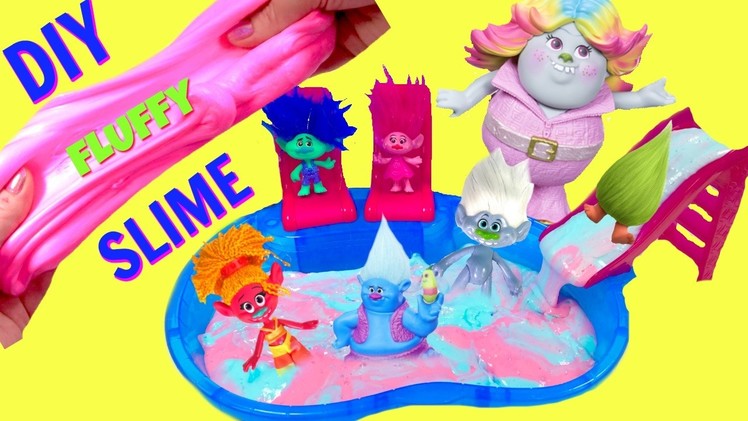 DIY Make Trolls Movie Poppy Pink and Branch Blue FLUFFY Slime Pool Party