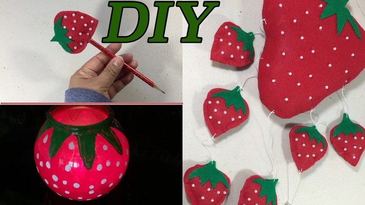 DIY Strawberry Candle Jar,Pencil and Strawberry Hanging Decor  #55