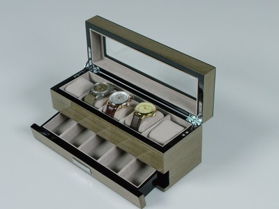Glass-Top Watch Box Organizer With Accessory Drawer