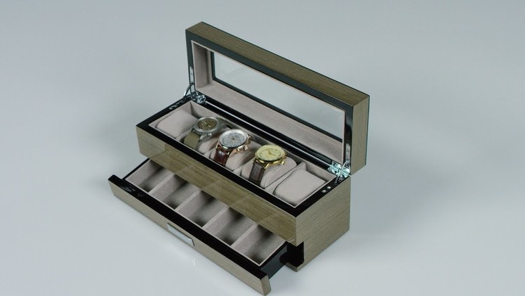 Glass-Top Watch Box Organizer With Accessory Drawer