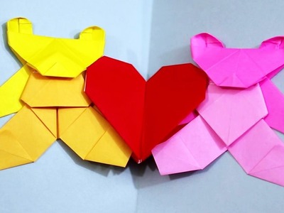 Origami Love Bears Valentine's Day Heart Card [Teddy Bear Paper Craft Tutorial]!