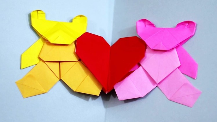 Origami Love Bears Valentine's Day Heart Card [Teddy Bear Paper Craft Tutorial]!