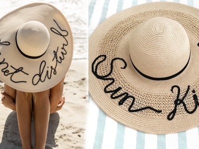DIY WIDE BRIMMED STRAW HAT WITH SEQUINED SCRIPT
