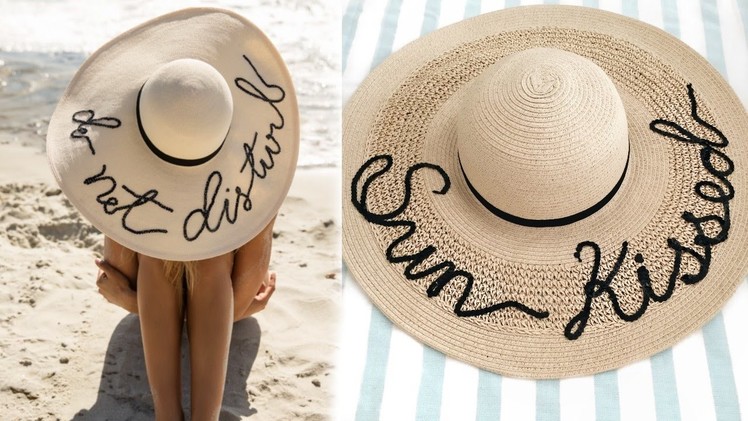 DIY WIDE BRIMMED STRAW HAT WITH SEQUINED SCRIPT