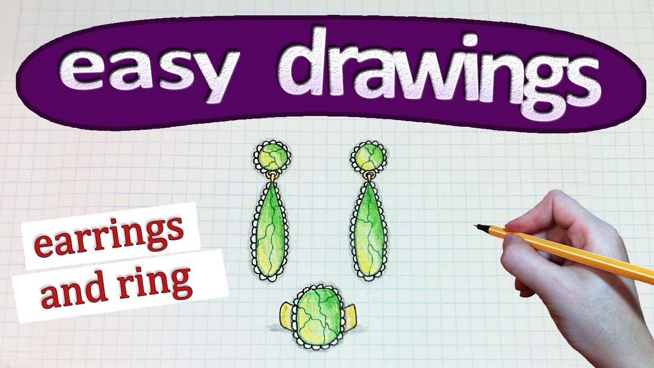 Easy drawings #246  How to draw a earrings and ring. drawings for beginners