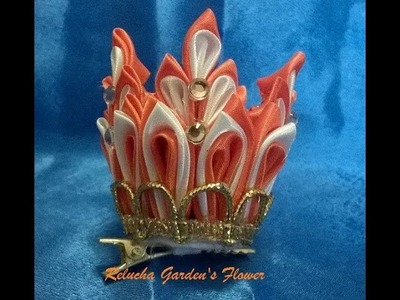 Kanzashi #73 - Linda Coroa de Tecido Cetim - Corona. Crown  !  DIY - Satin Flower