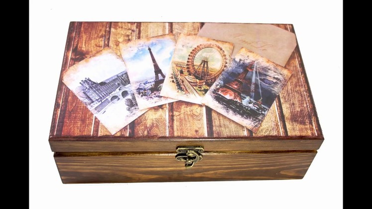 Vintage wooden tea box making DIY tutorial decoration design, caja de madera decoupage