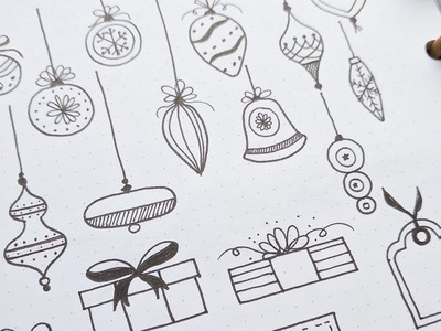Doodle with me: Christmas Doodles Pt. 1 | Balls, Gifts, Trees, Wreaths and Fancy Borders