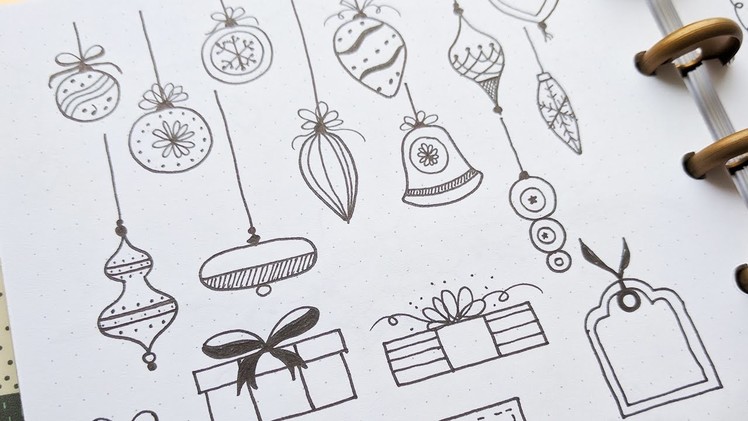 Doodle with me: Christmas Doodles Pt. 1 | Balls, Gifts, Trees, Wreaths and Fancy Borders