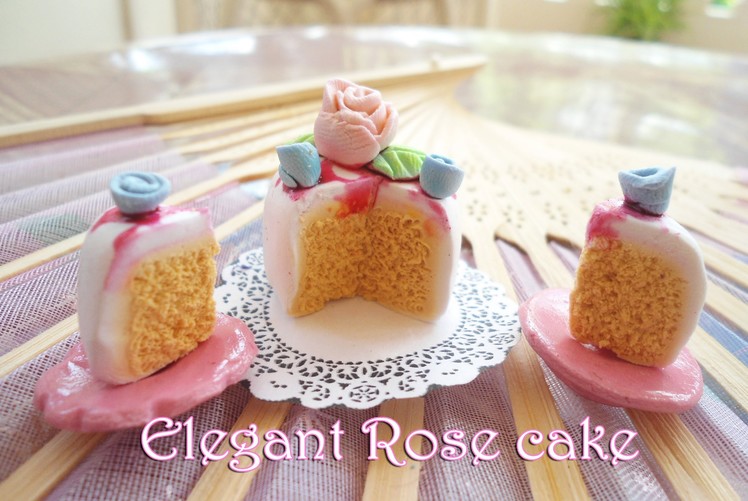 Elegant one tiered Rose Cake-Miniature food | Pastel de Rosas arcilla Polimérica