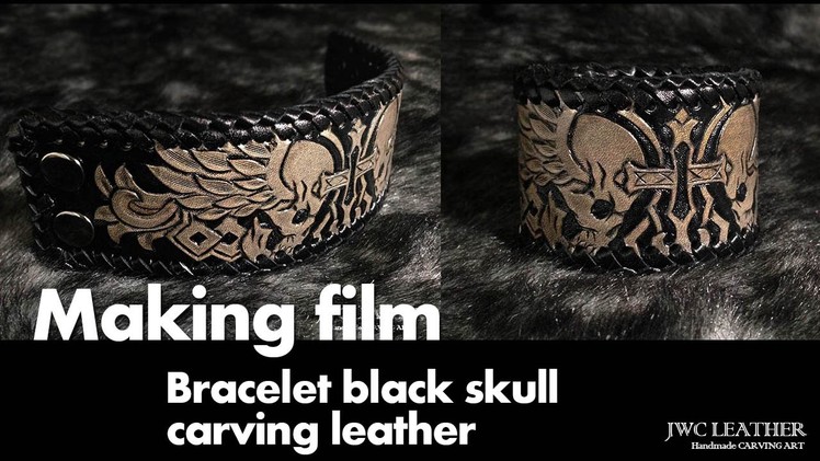 Making Biker bracelet skull design leather carving 가죽팔찌 가죽카빙