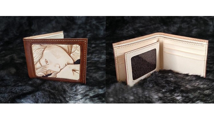 Making film mens bifold wallet Portrait carving leather