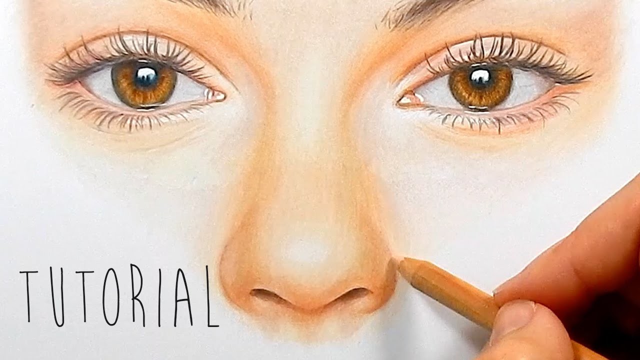 Tutorial, How to draw, color a realistic nose with colored pencils