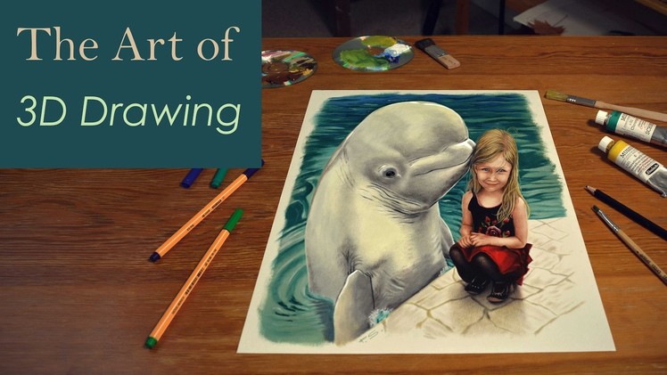 3D Art. Custom Drawing from photo "little girl with dolphin"