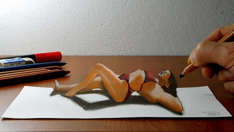 3D Trick Art on Paper, Girl on the beach
