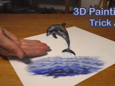 Dolphin fish painting in 3D. Trick Art Illusion