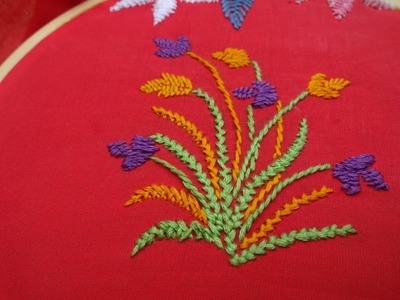 Hand Embroidery  Designs # 1 - Grass Flower Herring bone & Romanian Stitches. By Maa Creative
