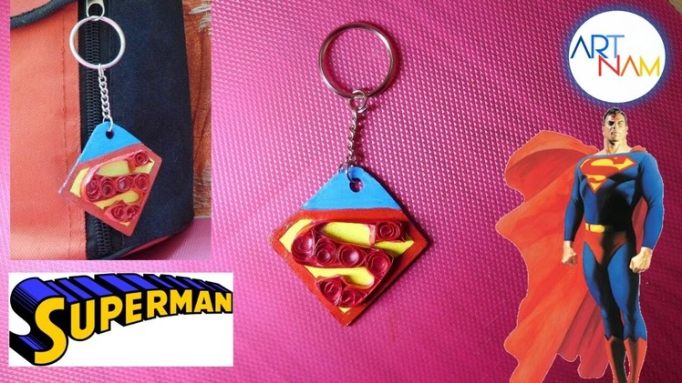 How to make paper quilling superman logo keychain? Easy to make. Do it yourself.!