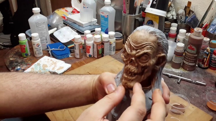 How to paint a Resin Bust tutorial without an Airbrush Part 2 (Cryptkeeper)