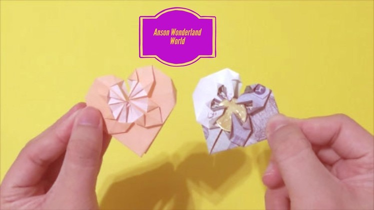 Easy Origami How to Make Banknote Flower Heart for Valentine 简单手工折纸 钞票 情人节爱心花 簡単折り紙 紙幣 ハートの花です