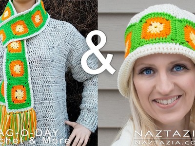 How To #Crochet Citrus Splash Granny Square Scarf TUTORIAL #366 Collab with Naztazia LEARN CROCHET