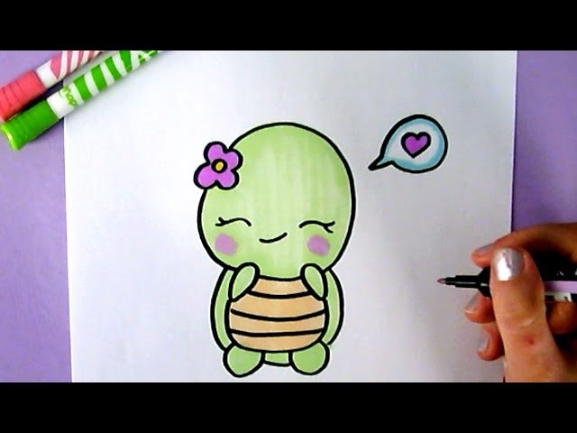 HOW TO DRAW A SWEET AND CUTE TURTLE - EASY CUTE DRAWING OF ANIMALS