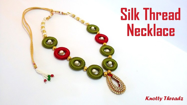 How to make a Silk Thread Necklace using 2 Holed Donuts and Pearls | Tutorial | Knotty Threadz !!