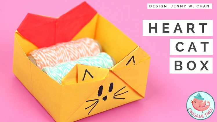 Origami Heart Cat Box - DIY - Collab with Paper Kawaii (Origami Cat Heart)