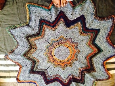 Ripple star blanket. Spectrum Afghan. ripple round blanket Crochet tutorial in English