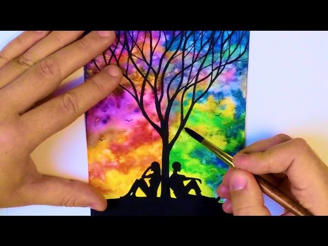WATERCOLOR PAINTING Easy Tutorial landscape - HOW TO PAINT a TREE, SKY