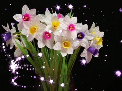 23.1: Làm hoa thủy tiên bằng giấy nhún - Narcissus paper flower tutorial